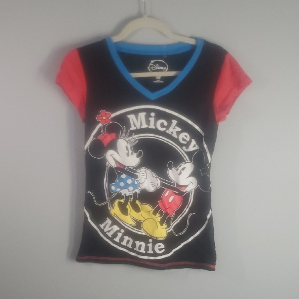Disney Sleepwear Top Womens Size Small Mickey & Minnie Shirt Black Red‎